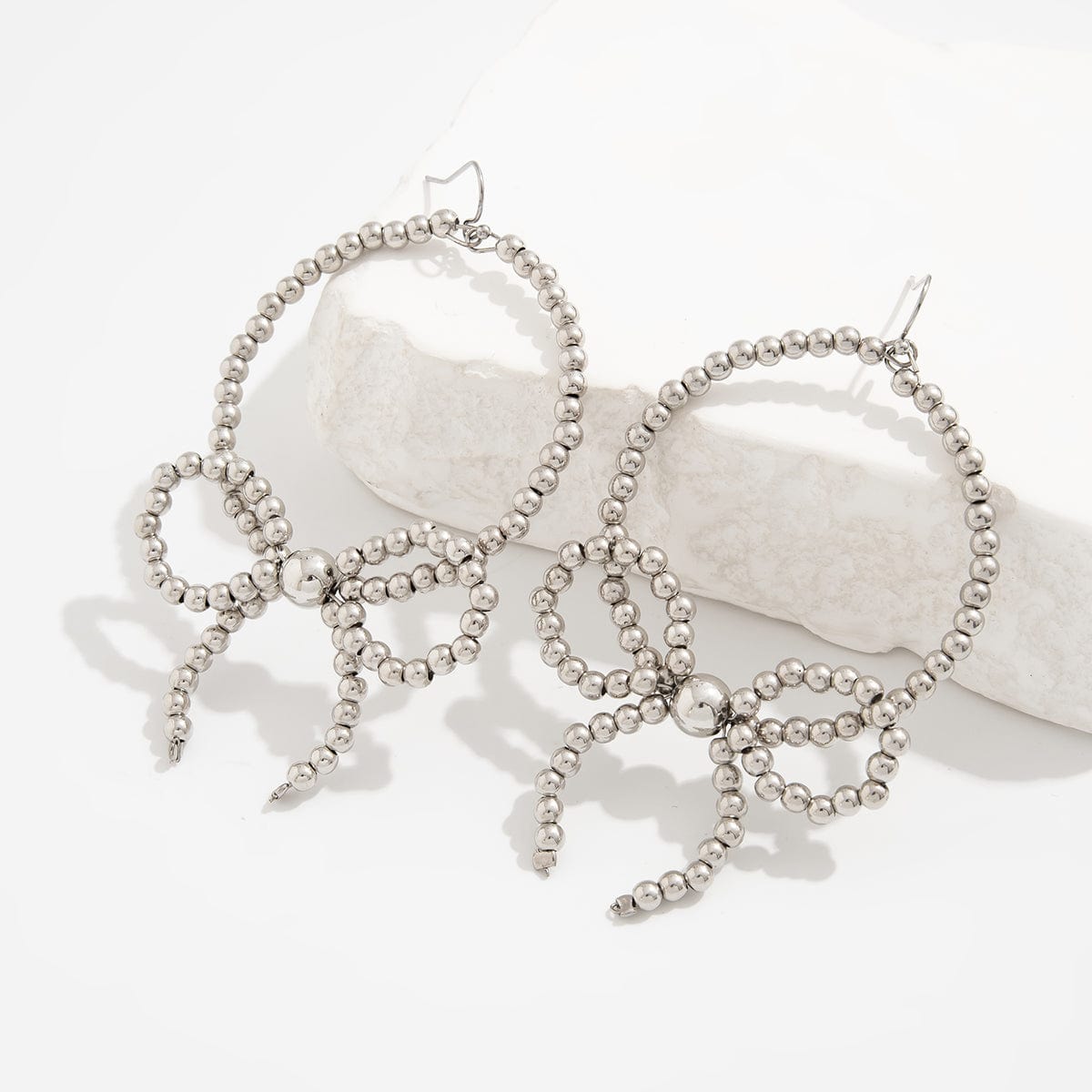 Chic Beaded Bowknot Dangle Hoop Earrings - ArtGalleryZen