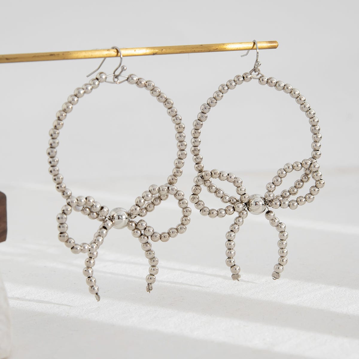 Chic Beaded Bowknot Dangle Hoop Earrings - ArtGalleryZen