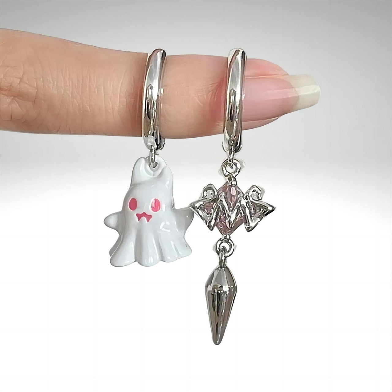 Chic Black and White Little Ghost Earrings - ArtGalleryZen