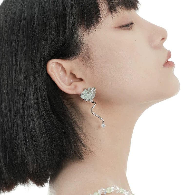 Chic Blue Iceberg Natural Stone Inlaid Asymmetric Earrings - ArtGalleryZen