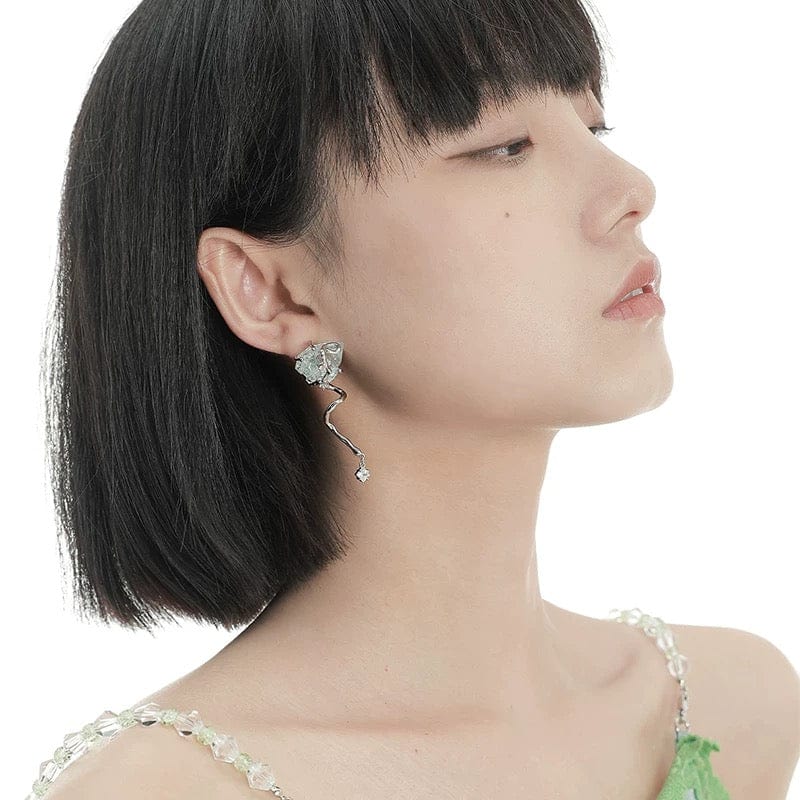 Chic Blue Iceberg Natural Stone Inlaid Asymmetric Earrings - ArtGalleryZen