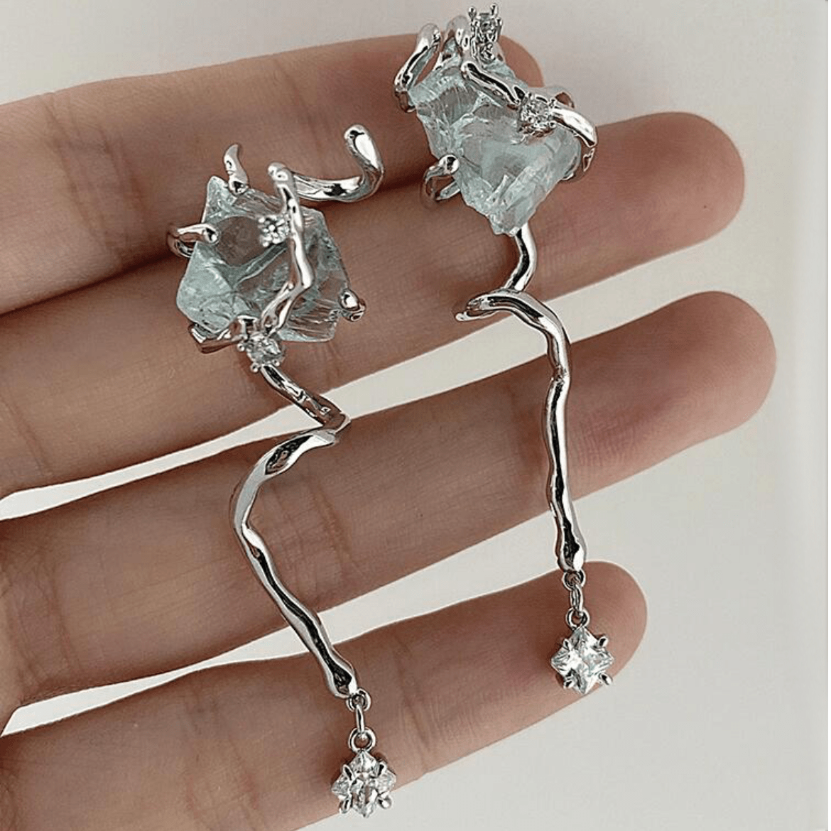 Chic Blue Iceberg Natural Stone Inlaid Asymmetric Earrings - ArtGalleryZen