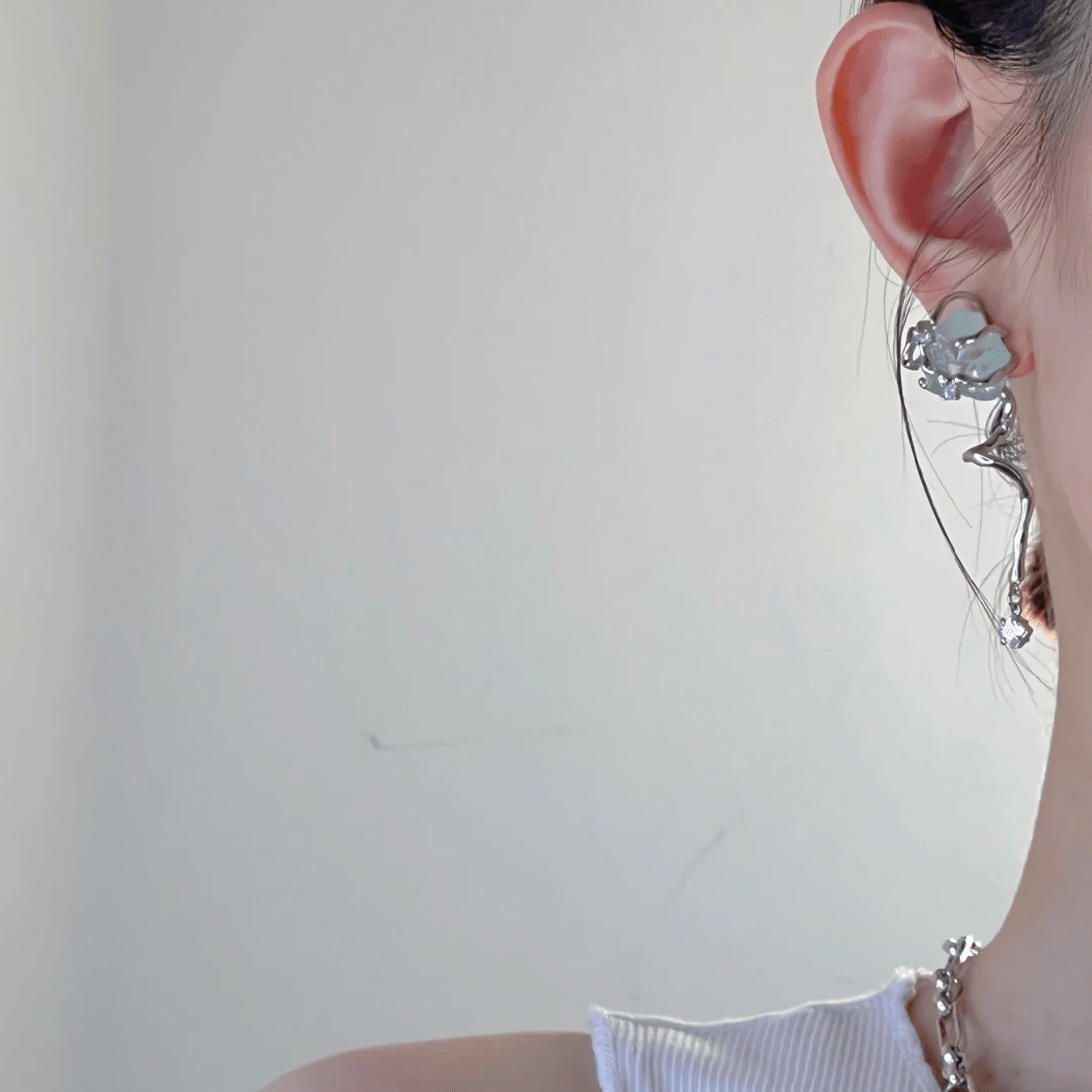 Chic Blue Iceberg Natural Stone Inlaid Asymmetric Earrings - ArtGalleryZen