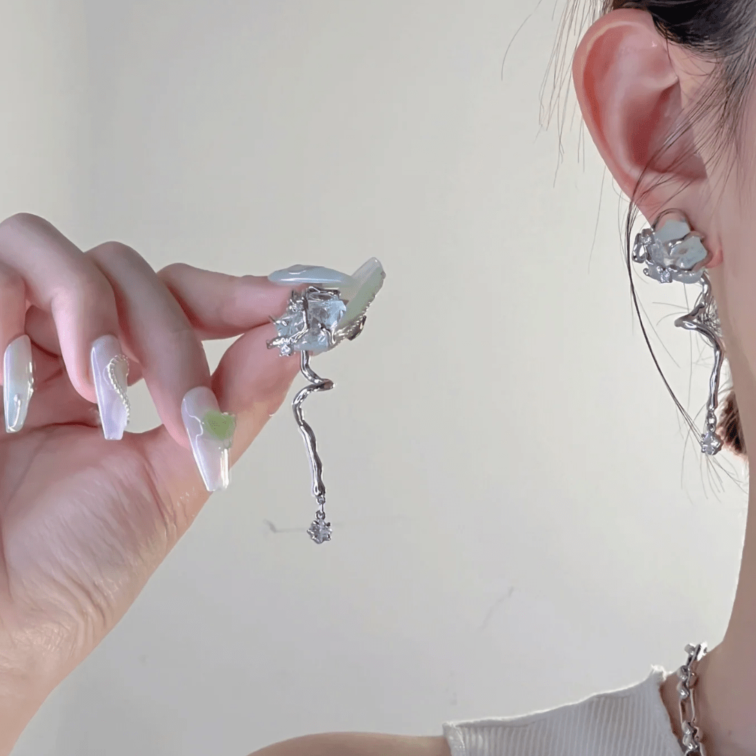 Chic Blue Iceberg Natural Stone Inlaid Asymmetric Earrings - ArtGalleryZen