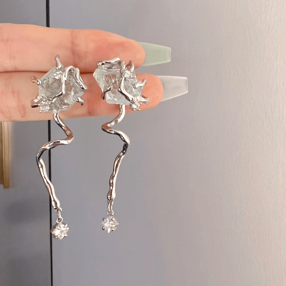 Chic Blue Iceberg Natural Stone Inlaid Asymmetric Earrings - ArtGalleryZen