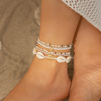 Thumbnail for Chic Boho 6 Pieces Crystal Beaded Shell Starfish Charm Stackable Anklet Set