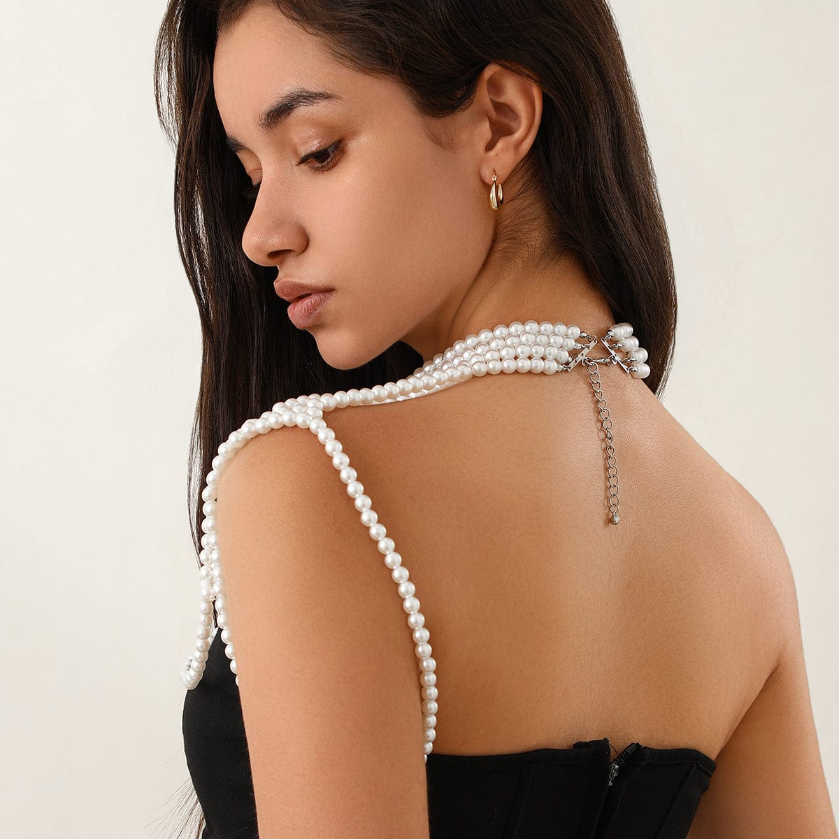 Chic Boho Layered Pearl Chain Shoulder Necklace