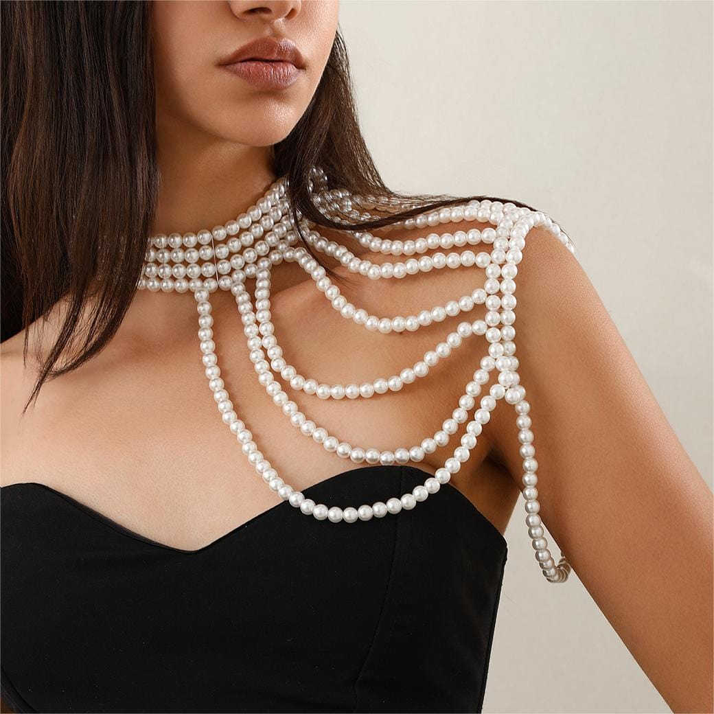 Chic Boho Layered Pearl Chain Shoulder Necklace