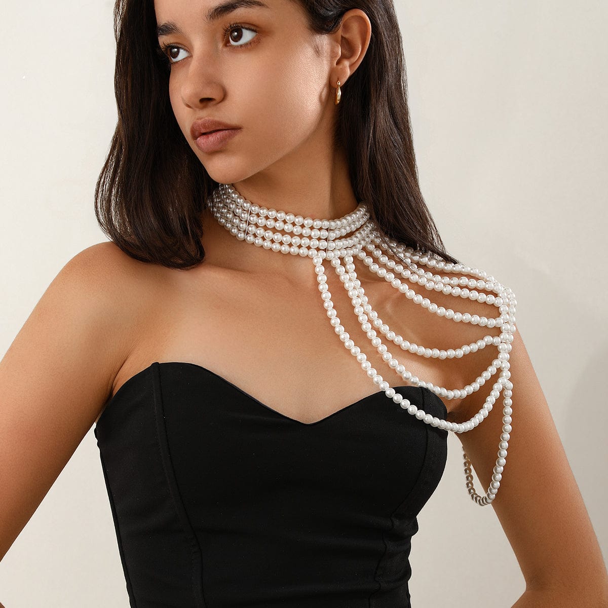 Chic Boho Layered Pearl Chain Shoulder Necklace