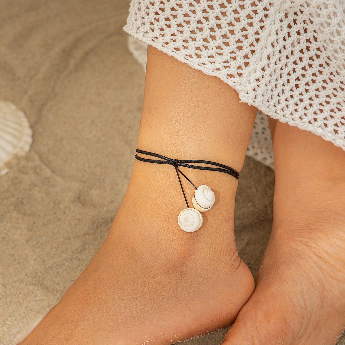 Chic Boho Shell Charm Wax Cord String Anklet