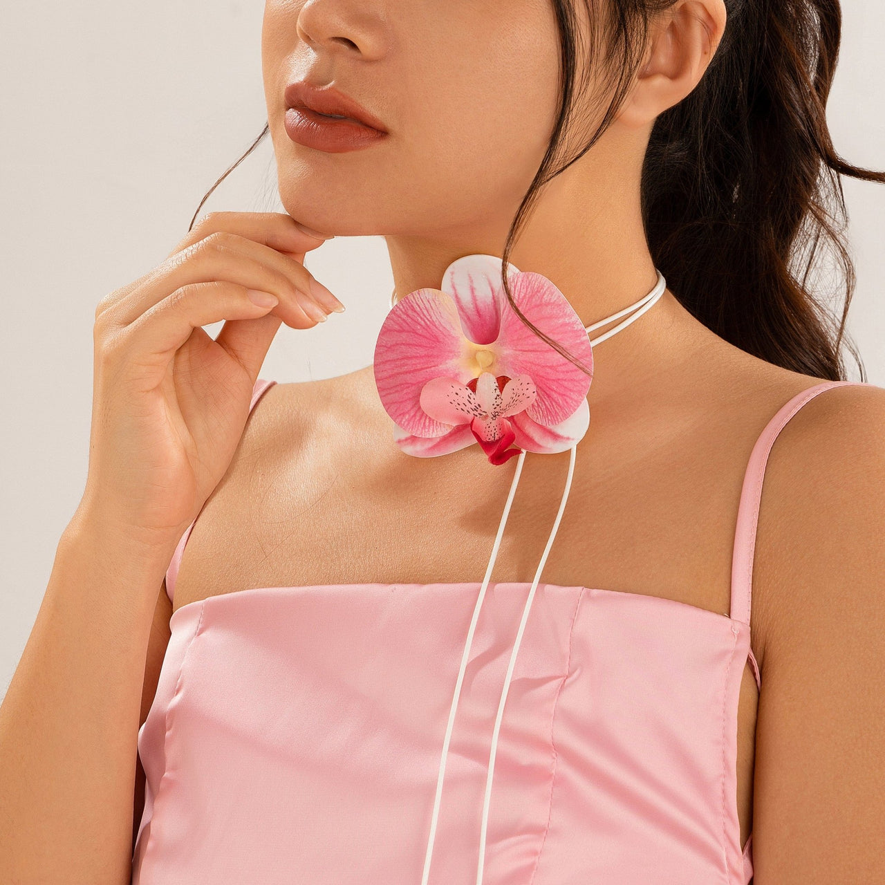 Chic Butterfly Orchid Flower Wax Cord String Necklace - ArtGalleryZen