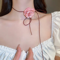 Thumbnail for Chic Camellia Flower Wax Cord Collar Choker - ArtGalleryZen