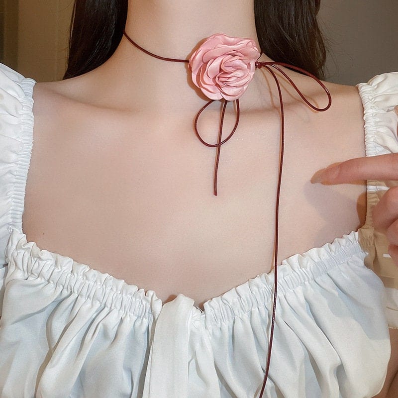 Chic Camellia Flower Wax Cord Collar Choker - ArtGalleryZen