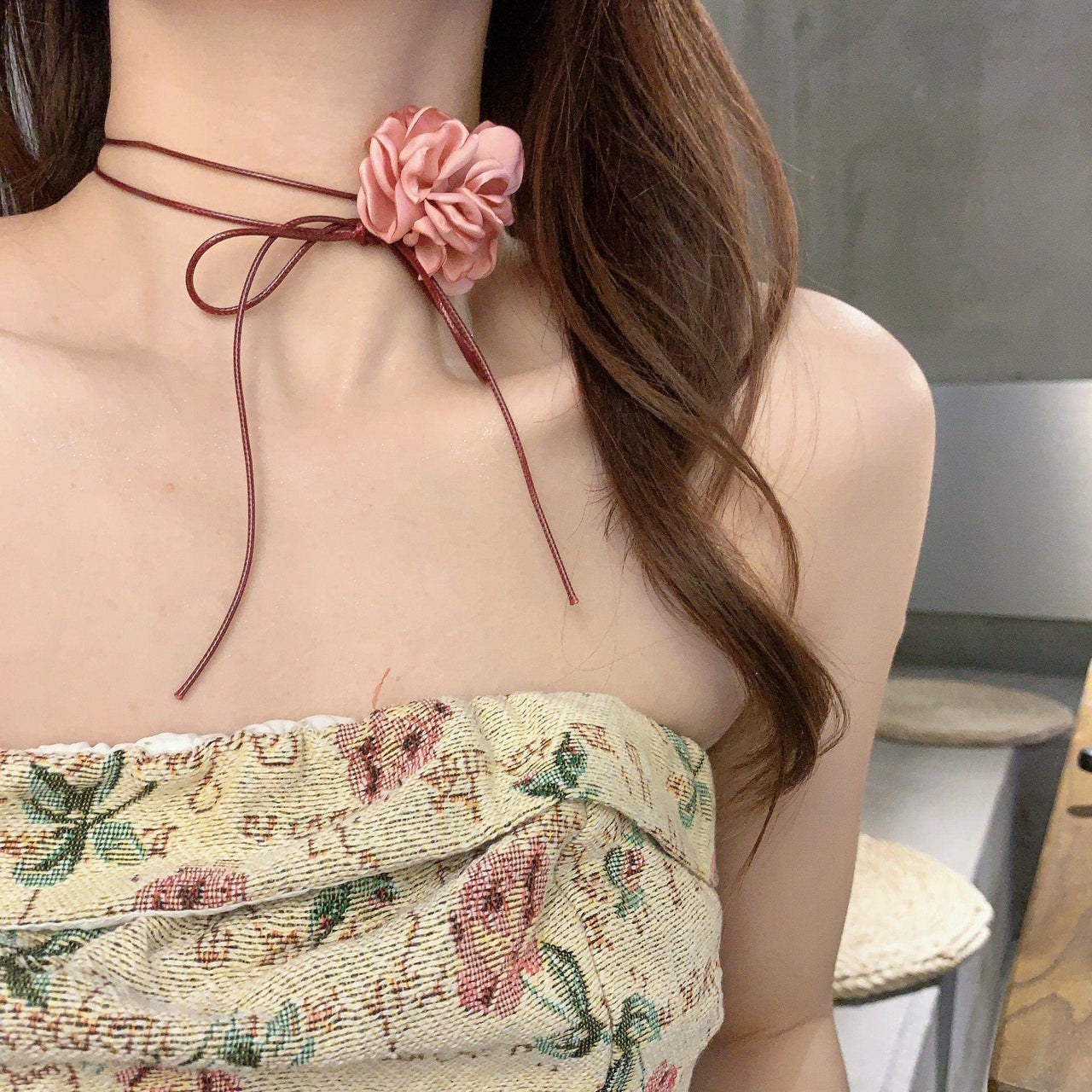 Chic Camellia Flower Wax Cord Collar Choker - ArtGalleryZen