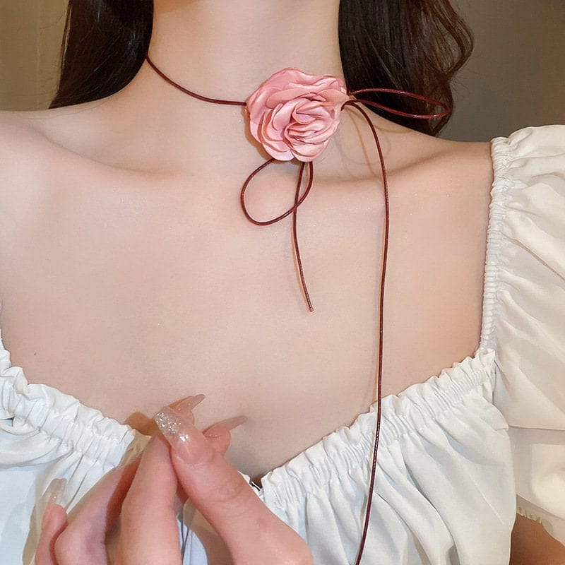 Chic Camellia Flower Wax Cord Collar Choker - ArtGalleryZen