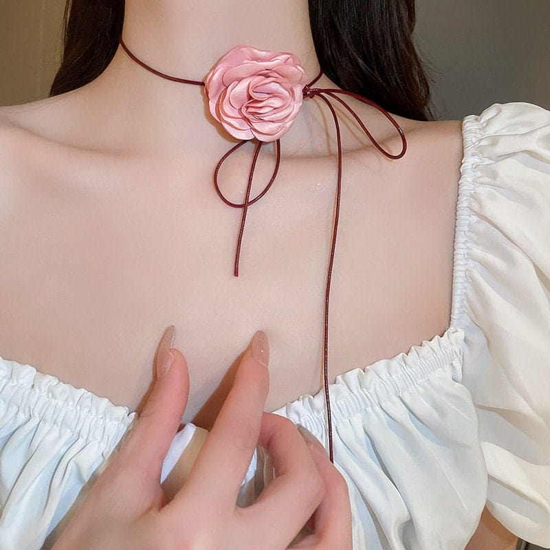 Chic Camellia Flower Wax Cord Collar Choker - ArtGalleryZen