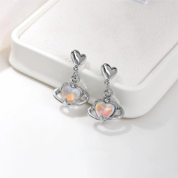 Chic Celestial Opal Heart Dangle Earrings - ArtGalleryZen