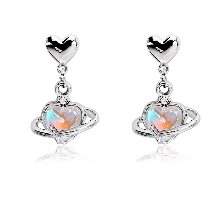 Chic Celestial Opal Heart Dangle Earrings - ArtGalleryZen