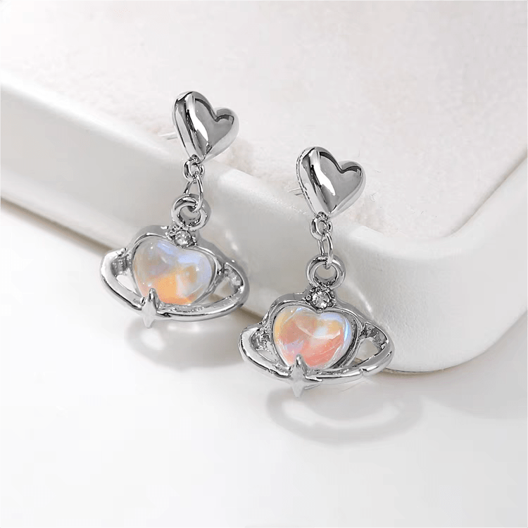 Chic Celestial Opal Heart Dangle Earrings - ArtGalleryZen