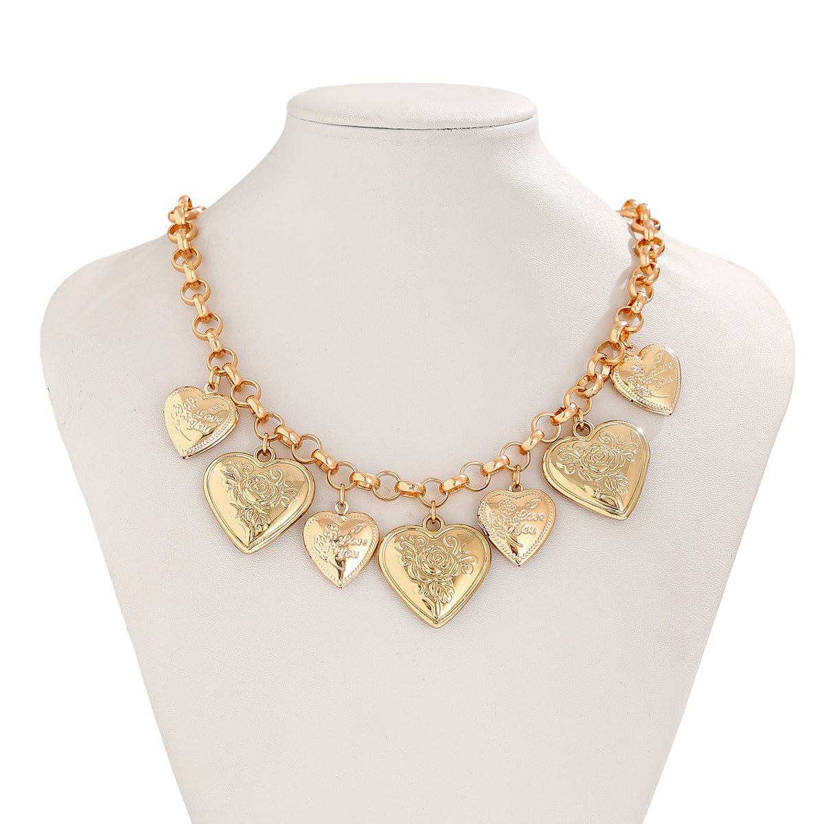 Chic Chunky Flower Relief Heart Tassel Necklace Bracelet - ArtGalleryZen