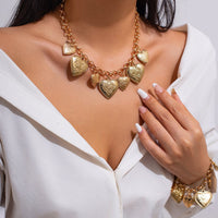 Thumbnail for Chic Chunky Flower Relief Heart Tassel Necklace Bracelet - ArtGalleryZen