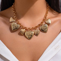 Thumbnail for Chic Chunky Flower Relief Heart Tassel Necklace Bracelet - ArtGalleryZen