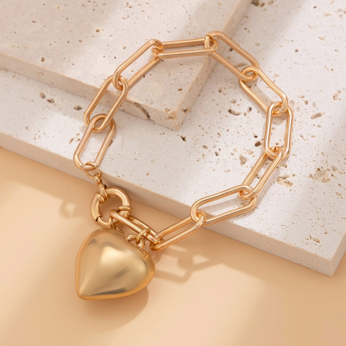 Chic Chunky Heart Charm Cable Chain Bracelet