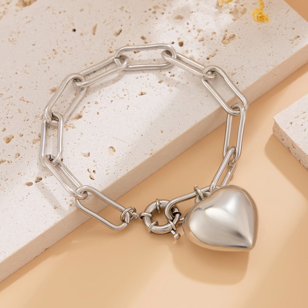 Chic Chunky Heart Charm Cable Chain Bracelet