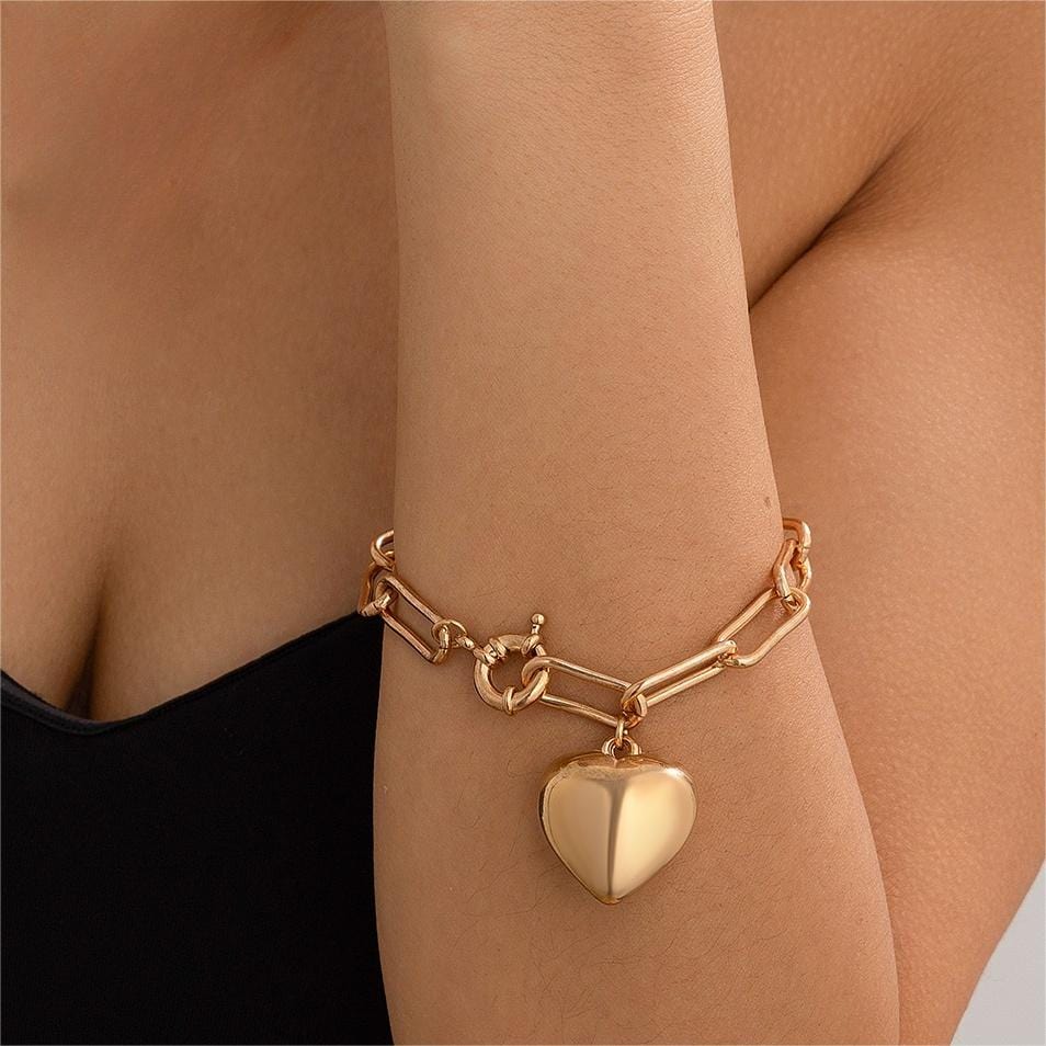 Chic Chunky Heart Charm Cable Chain Bracelet