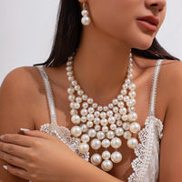 Thumbnail for Chic Chunky Pearl Tassel Chain Necklace Earrings Set - ArtGalleryZen