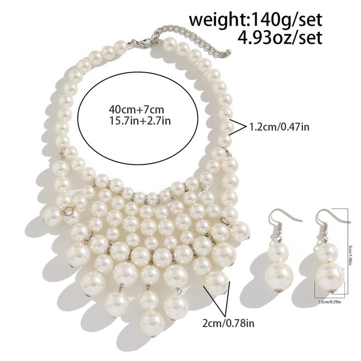 Chic Chunky Pearl Tassel Chain Necklace Earrings Set