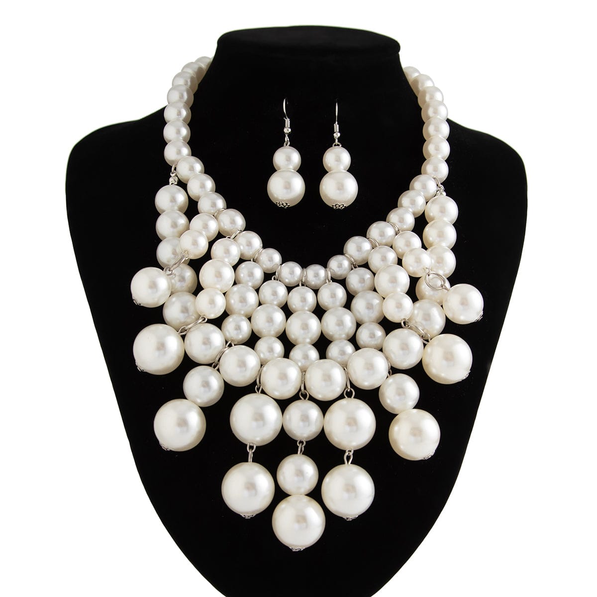 Chic Chunky Pearl Tassel Chain Necklace Earrings Set