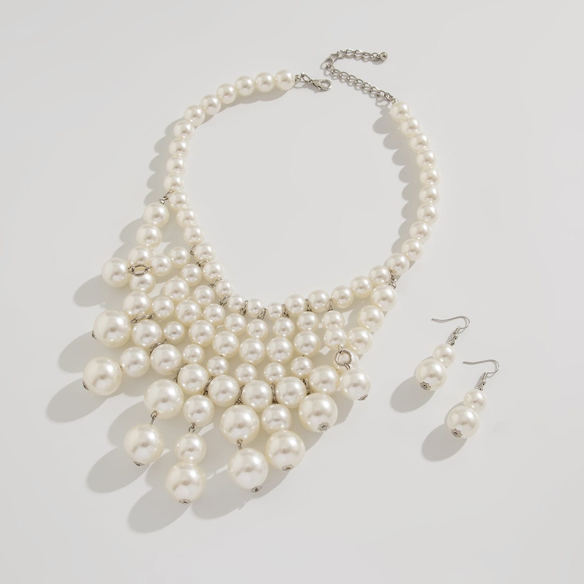 Chic Chunky Pearl Tassel Chain Necklace Earrings Set