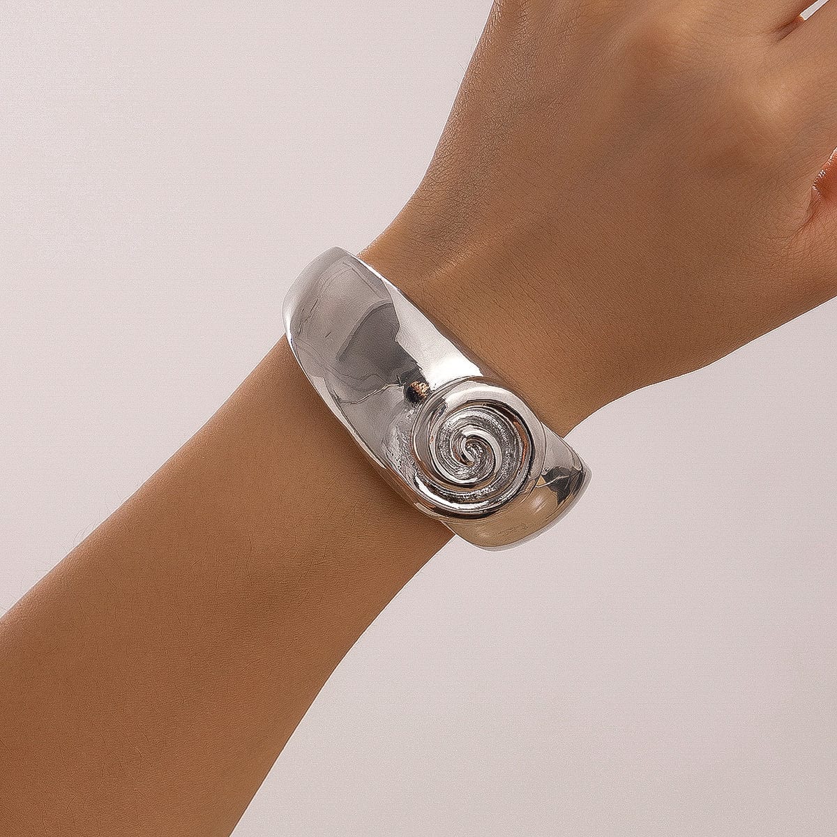 Chic Chunky Relief Spiral Pattern Wide Cuff Bangle Bracelet