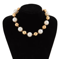 Thumbnail for Chic Chunky Two Tone Pearl Chain Choker Necklace - ArtGalleryZen