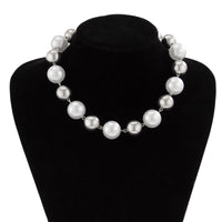 Thumbnail for Chic Chunky Two Tone Pearl Chain Choker Necklace - ArtGalleryZen