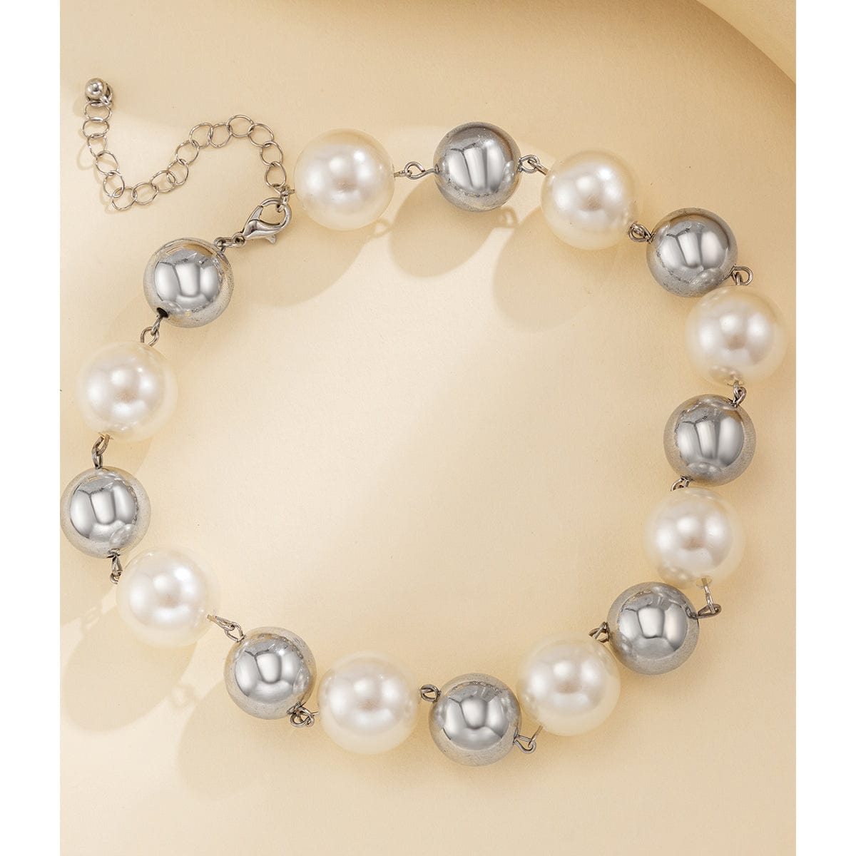 Chic Chunky Two Tone Pearl Chain Choker Necklace