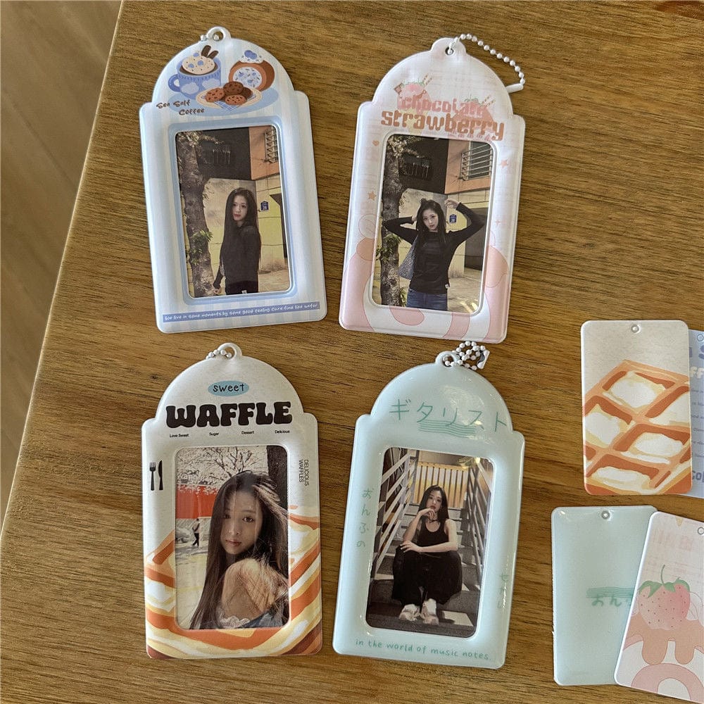 Chic Coffee Waffle Strawberry Kpop Keychain Photocard Holder - ArtGalleryZen