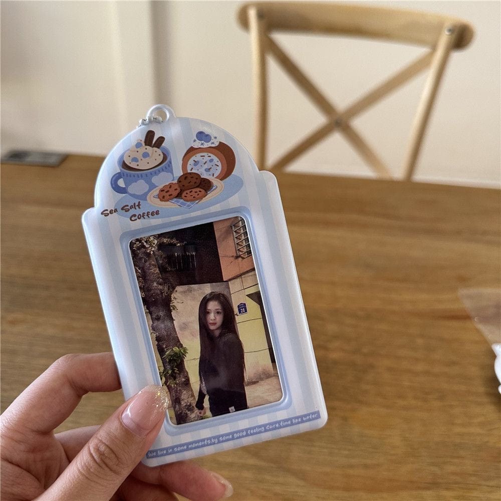 Chic Coffee Waffle Strawberry Kpop Keychain Photocard Holder - ArtGalleryZen