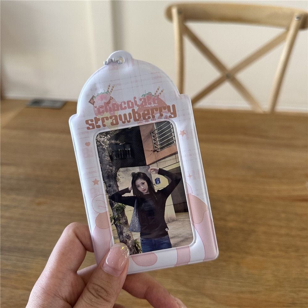 Chic Coffee Waffle Strawberry Kpop Keychain Photocard Holder - ArtGalleryZen