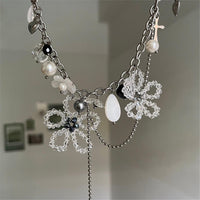 Thumbnail for Chic Colorful Butterfly Crystal Flower Pendant Pearl Tassel Chain Necklace - ArtGalleryZen