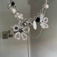 Thumbnail for Chic Colorful Butterfly Crystal Flower Pendant Pearl Tassel Chain Necklace - ArtGalleryZen