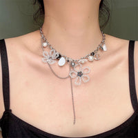 Thumbnail for Chic Colorful Butterfly Crystal Flower Pendant Pearl Tassel Chain Necklace - ArtGalleryZen