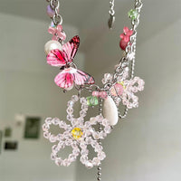 Thumbnail for Chic Colorful Butterfly Crystal Flower Pendant Pearl Tassel Chain Necklace