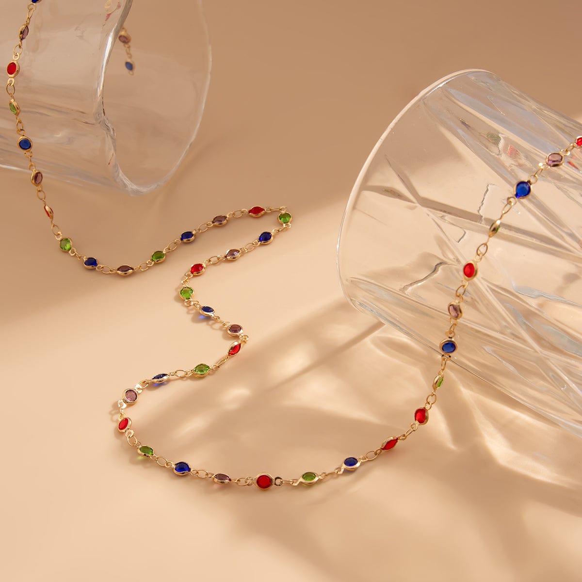 Chic Colorful Crystal Long Chain Y Necklace - ArtGalleryZen