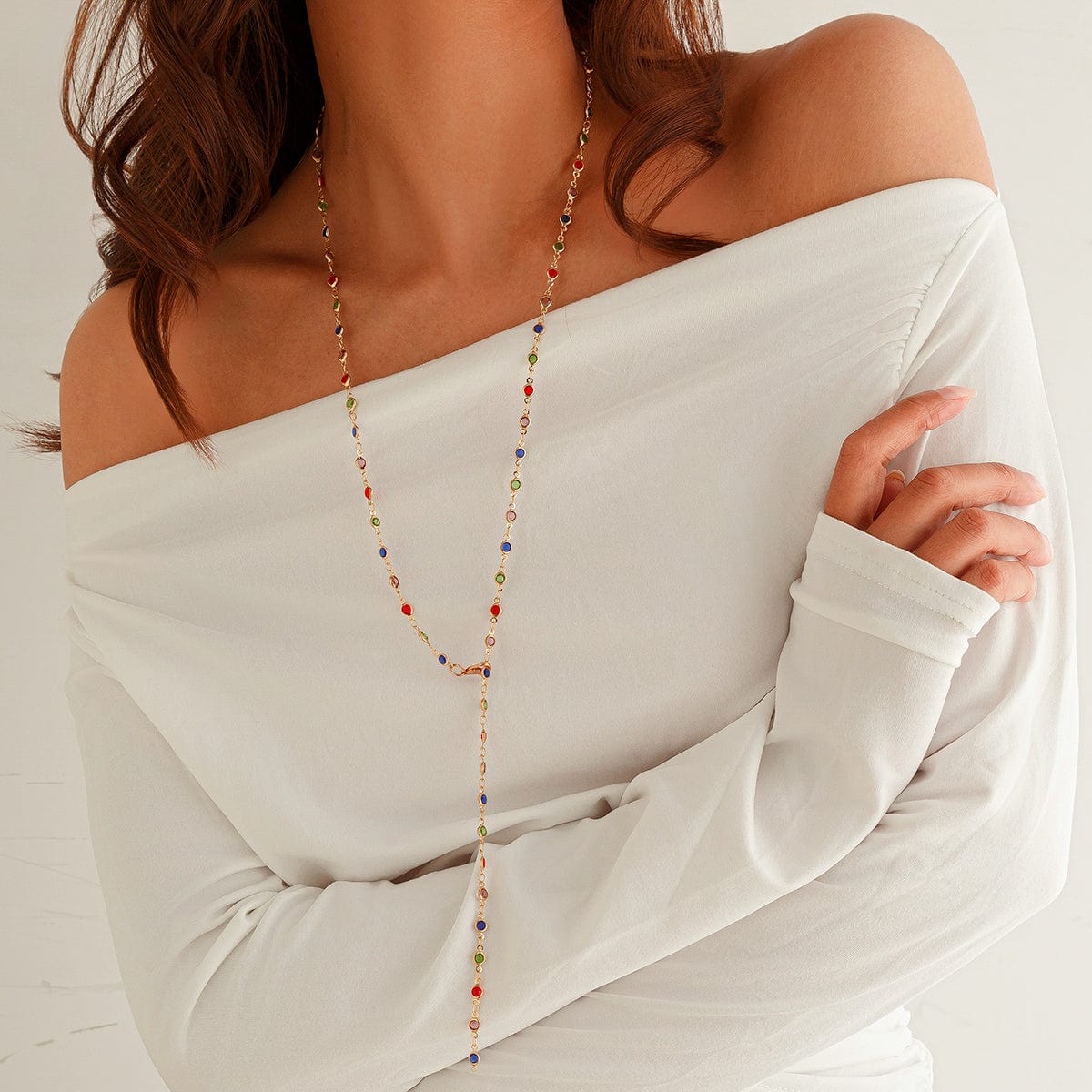 Chic Colorful Crystal Long Chain Y Necklace