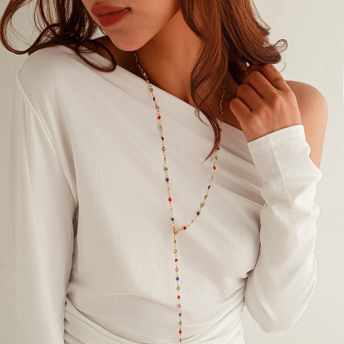 Chic Colorful Crystal Long Chain Y Necklace