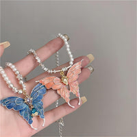 Thumbnail for Chic Colorful Enamel Butterfly Pearl Chain Necklace - ArtGalleryZen