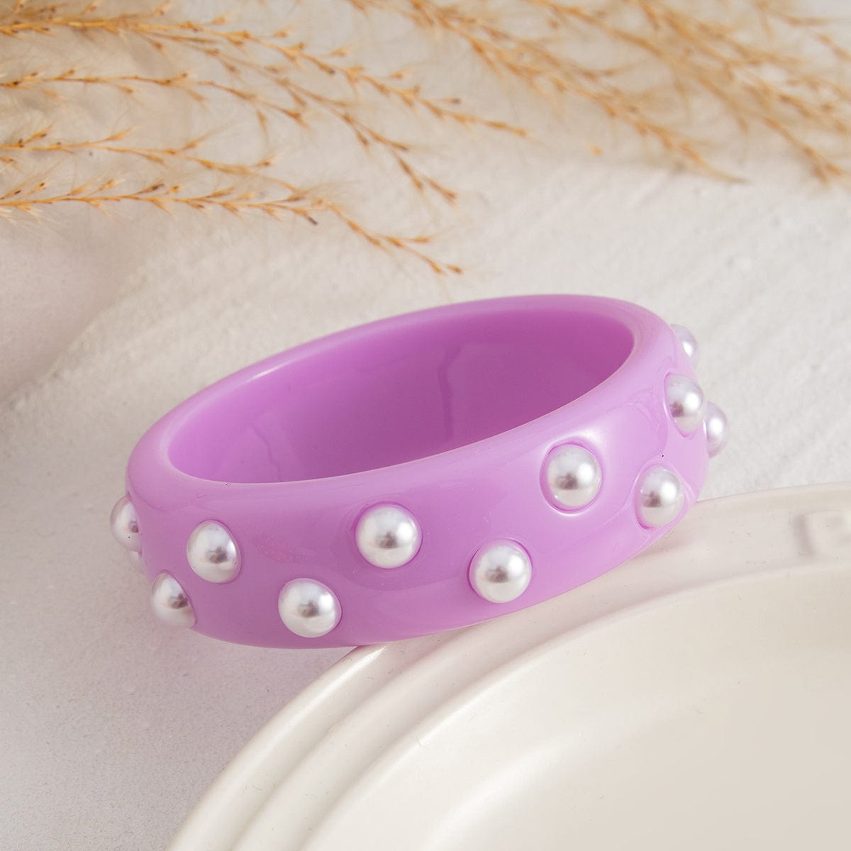 Chic Colorful Pearl Resin Bangle Bracelet - ArtGalleryZen