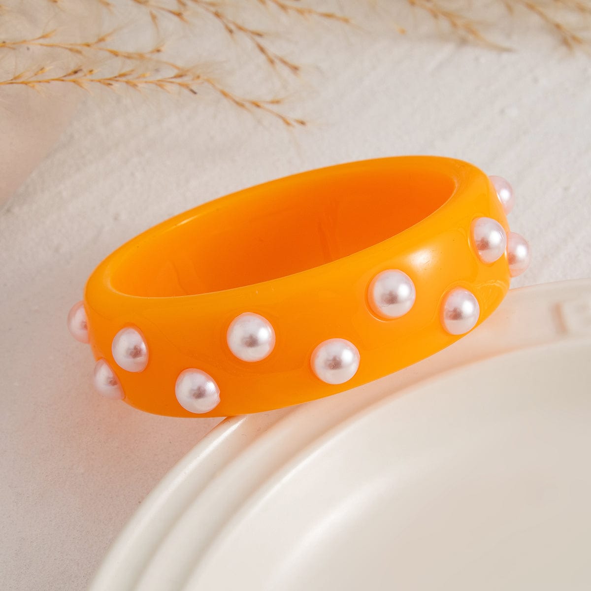 Chic Colorful Pearl Resin Bangle Bracelet - ArtGalleryZen